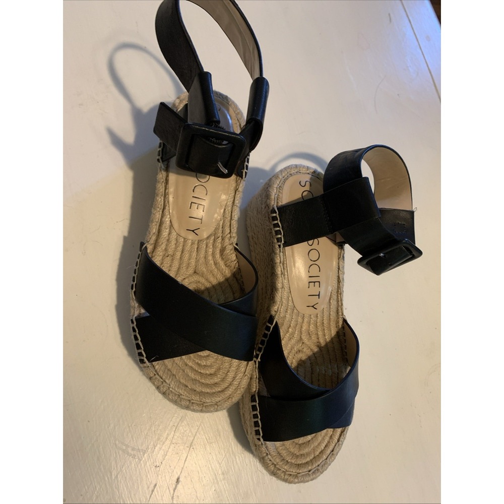 Sole Society Audrina Wedge Espadrille Sandals Black Color‎ Size 6M/EU36.5